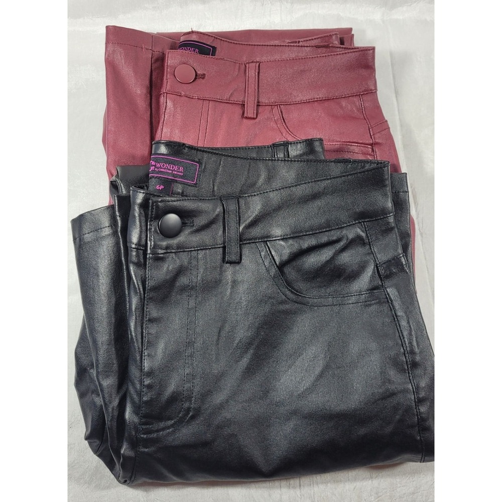 C Wonder by Christian Siriano Faux Leather Straight Pants - Maroon & Black - 6P‎